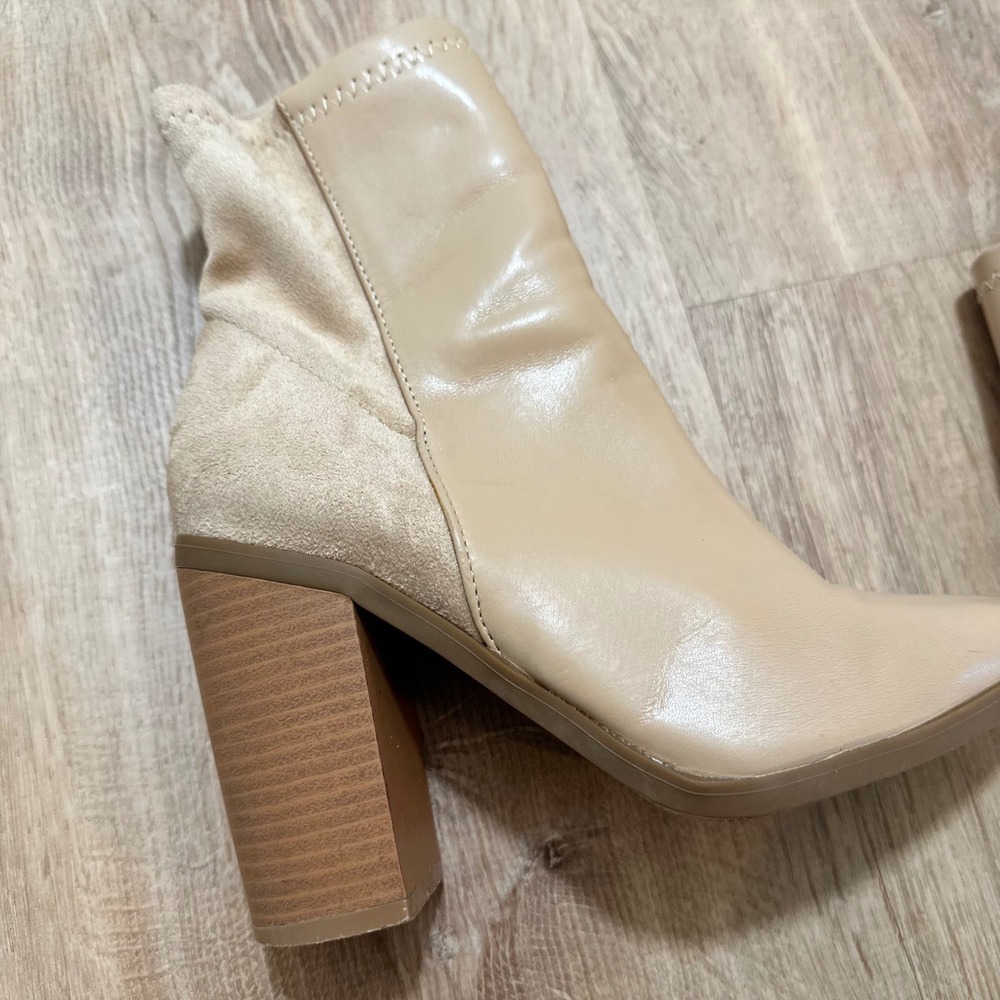 Lulus | Essex Tan Nude Mid-Calf Suede Pointed Toe Block‎ Heel Ankle Boots, 5.5 - Picture 3 of 10
